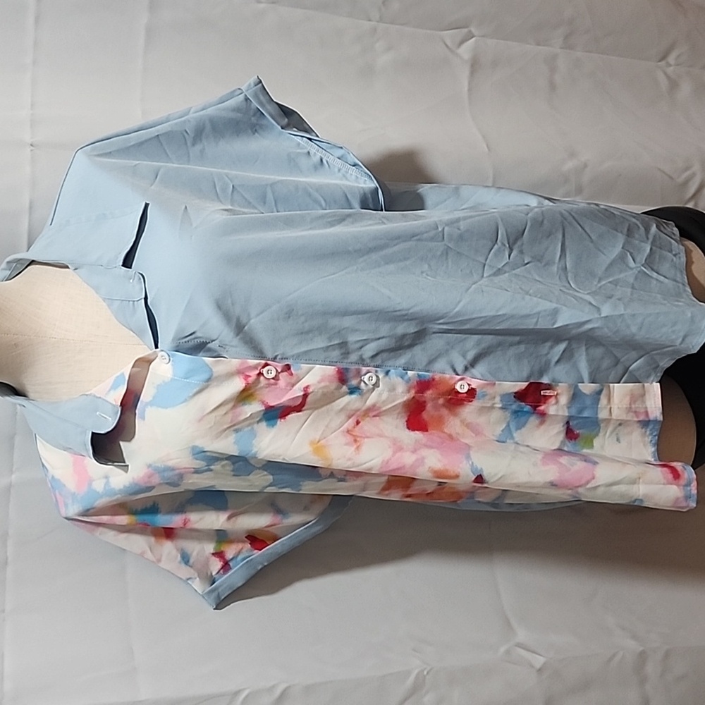 Izuria Half Light Blue Half Color Cloud Desgin Blouse 1XL
